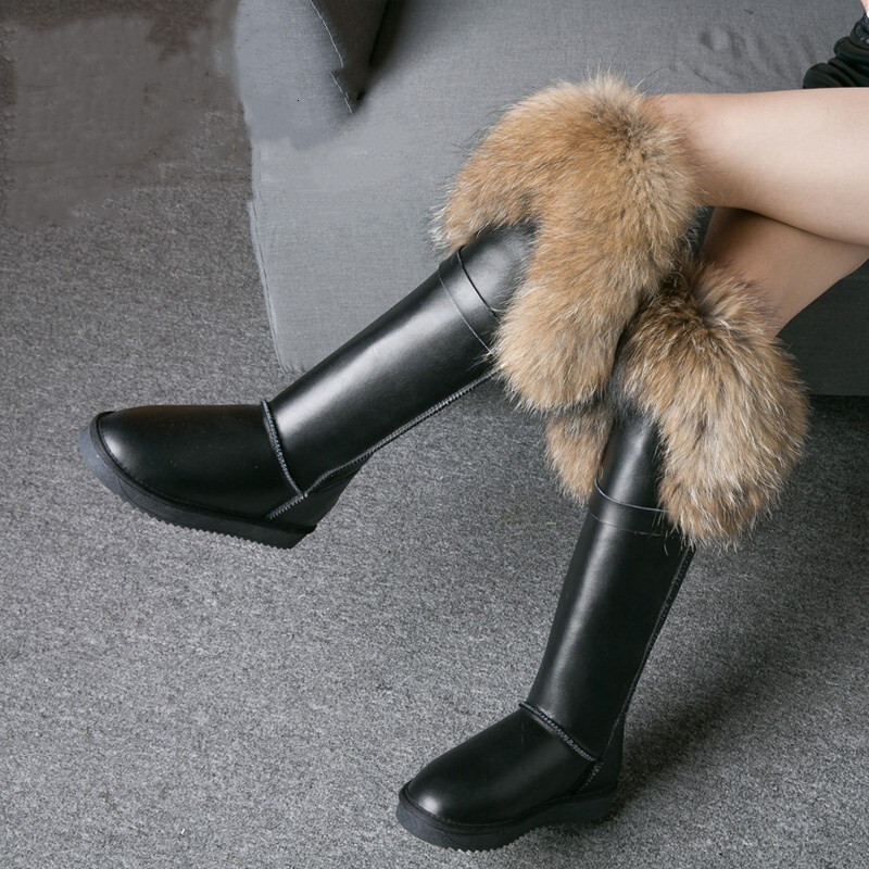 Genuine Leather Over-The-Knee Snow Fox Fur Top Quality Australia Winter Boots For Women Warm Botas Mujer