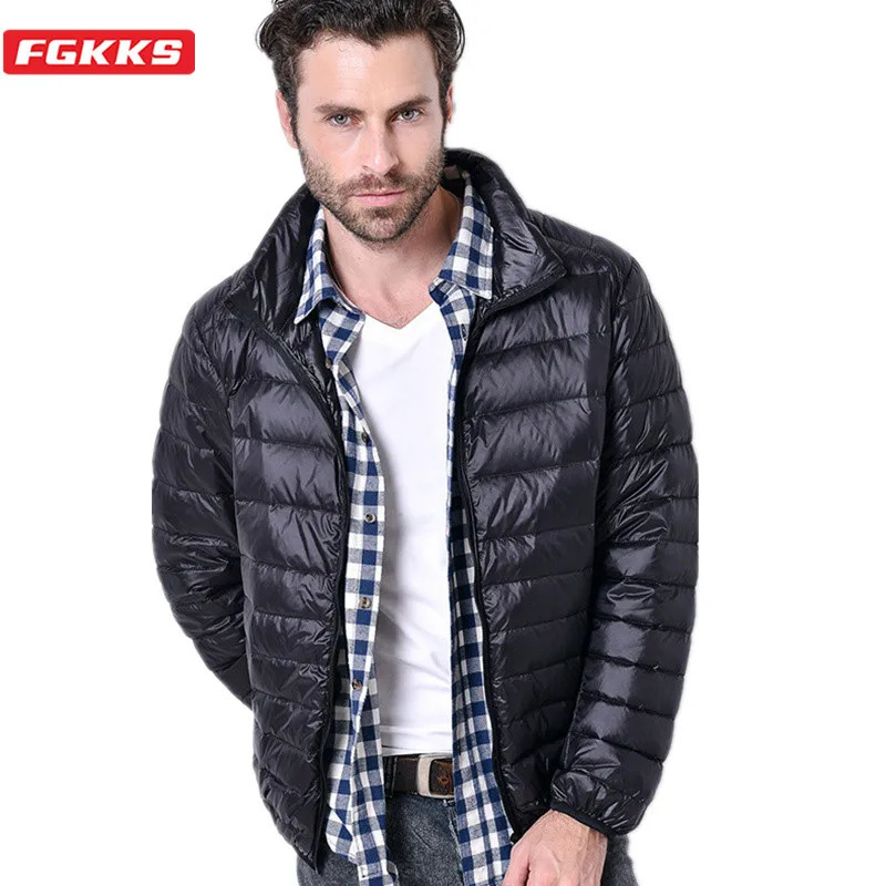 FGKKS autumn lightweight thin duck down jacket mens high-quality white casual ultra light mens feather jacket 241031