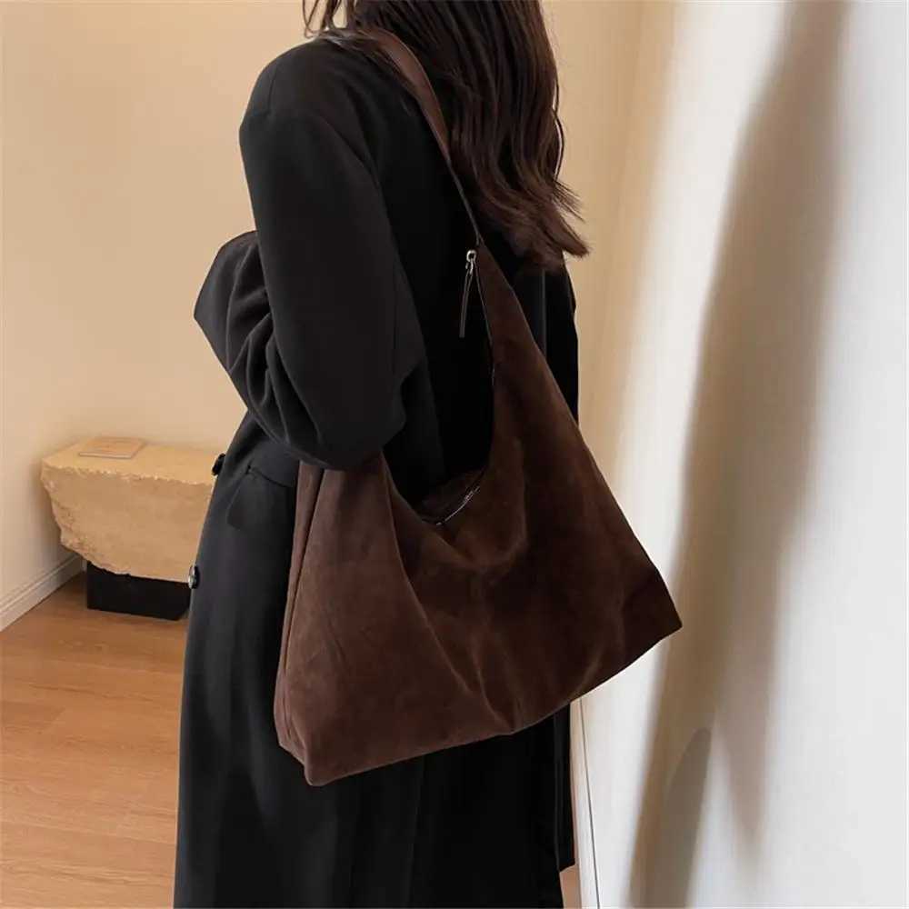 Fall Purses Brown Suede Bags New for Women Zipper Large Capacity Shoulder Bag SlouchyC241031