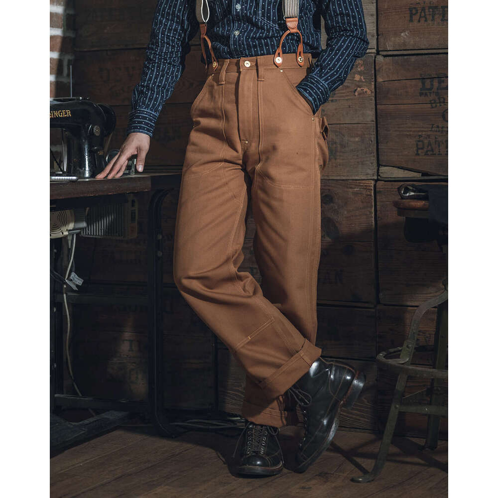 Bronson Double Knee Work Pants High Waist Vintage Red Style Canvas Trousers Men