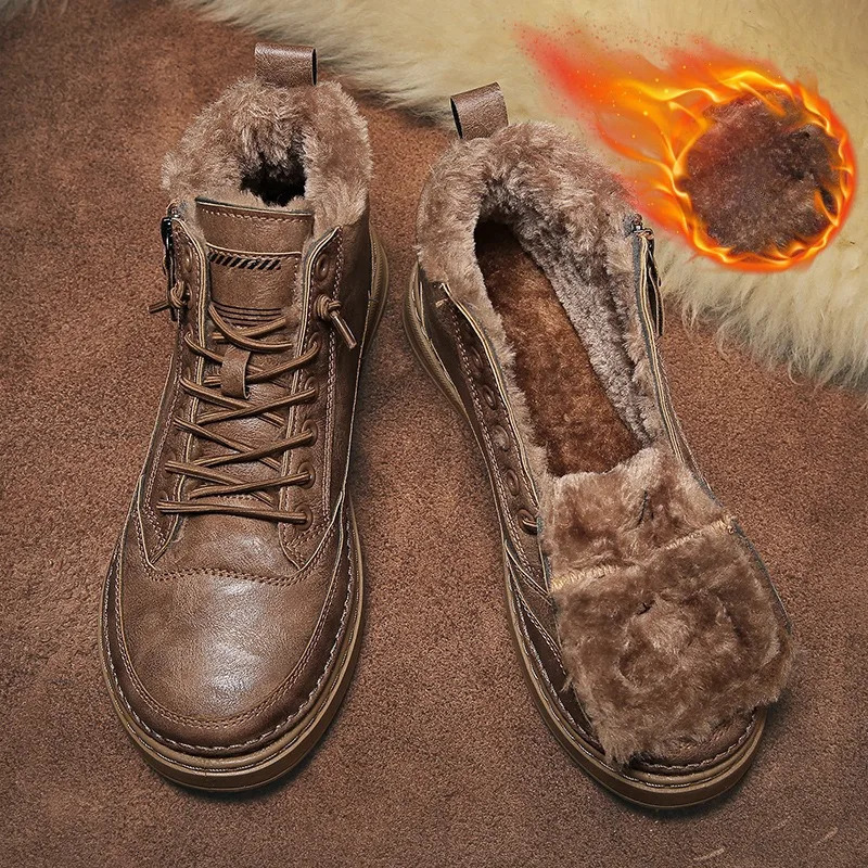 Mens boots winter high top leather shoes fashionable mens cotton shoes ankle boots mens outdoor casual shoes zapatillas de hombre 241031