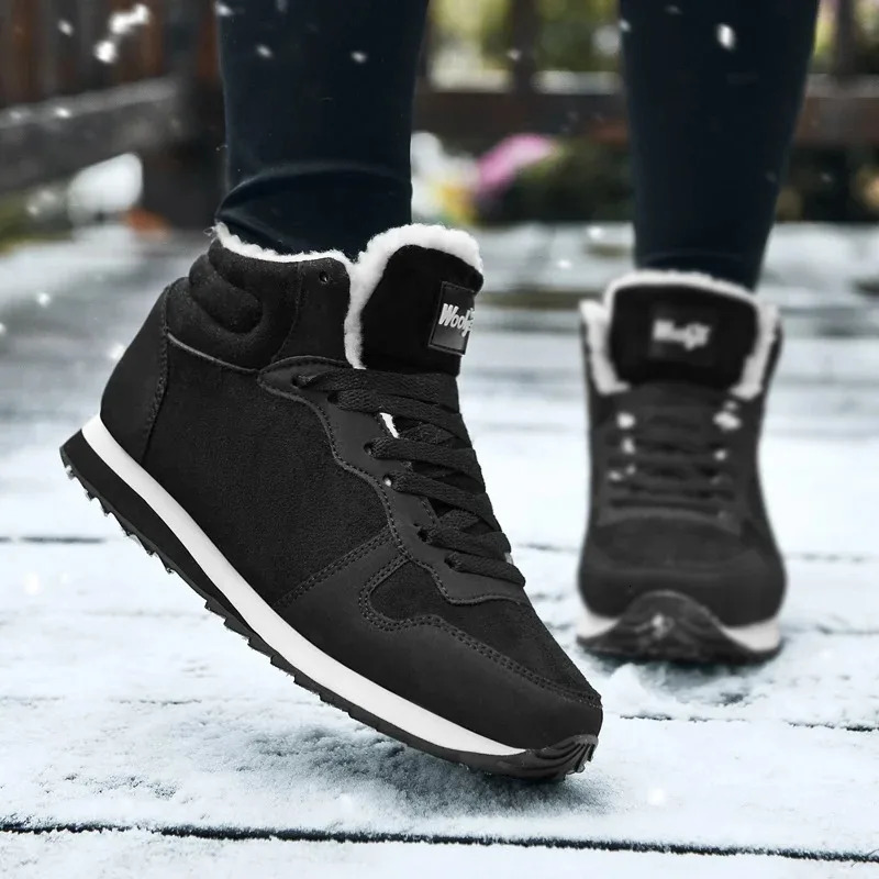 Winter snow boots mens plush warm womens boots suede leather ankle boots comfortable and lightweight couple waterproof sports shoes large size 48 2410