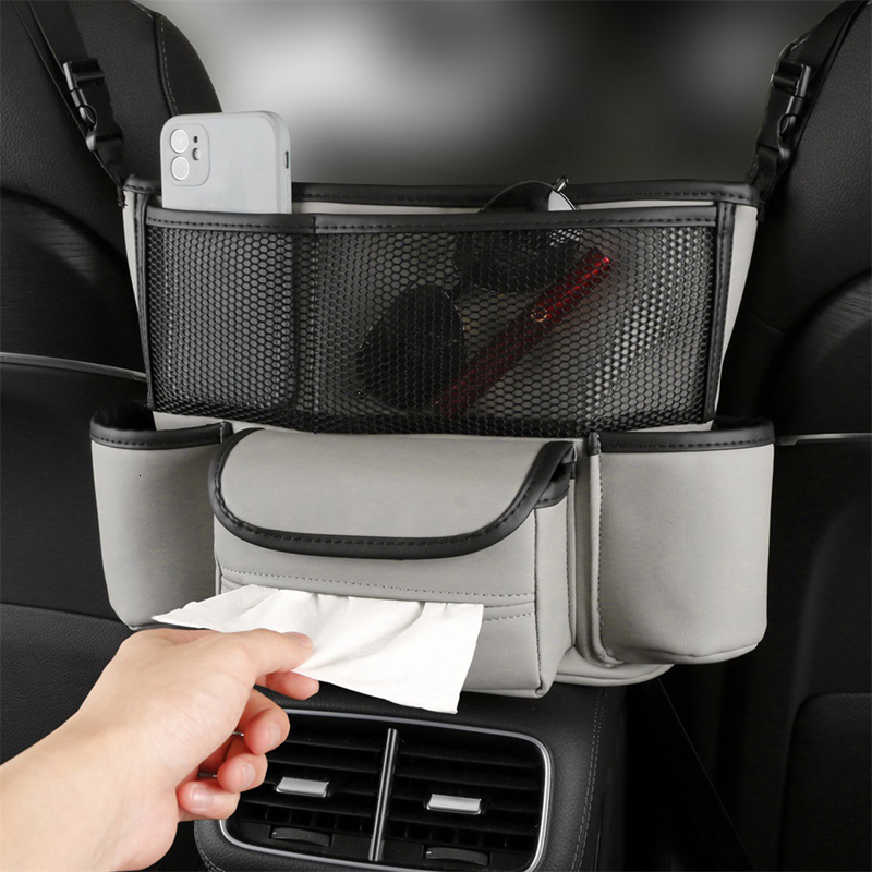 New Leather Car Storage Bag Between Front Seat Can Use As Wallet Cup Holder Tissue Box Multifunction Organizer Pocket Auto Supplies