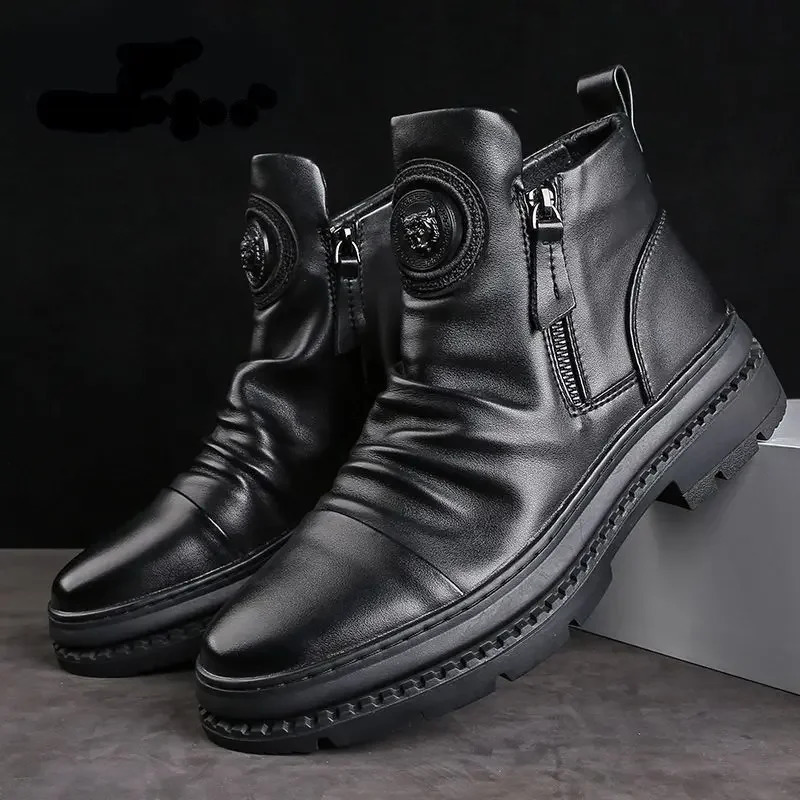 Mens leather boots mens casual shoes comfortable non slip wear-resistant shock-absorbing walking mens shoes Botas Para Hombre 241031