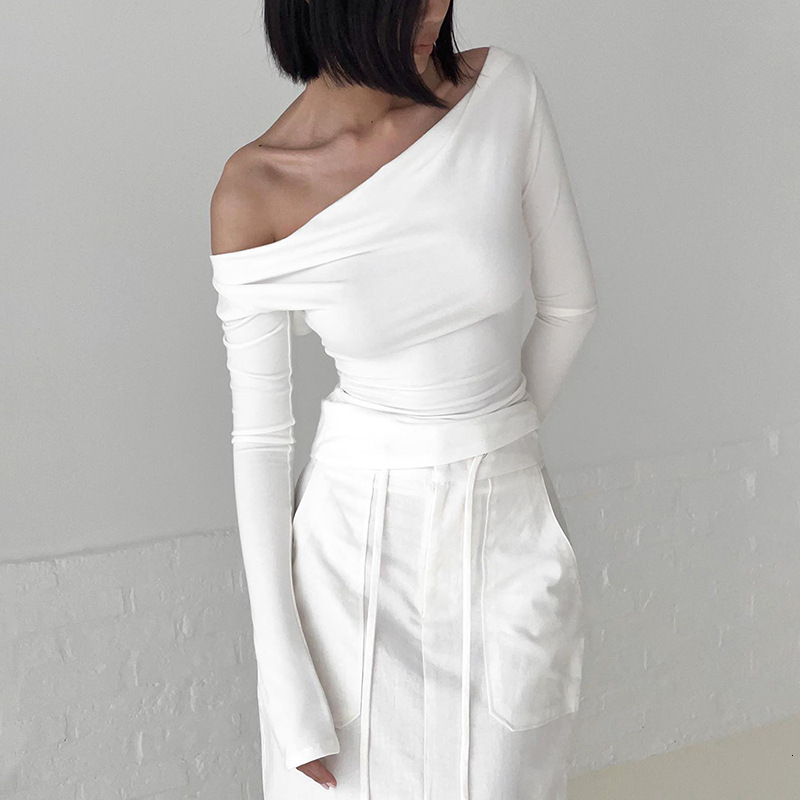 Designer style women's autumn and winter new item solid color swing collar long sleeved backless lace up sexy top T-shirt for women