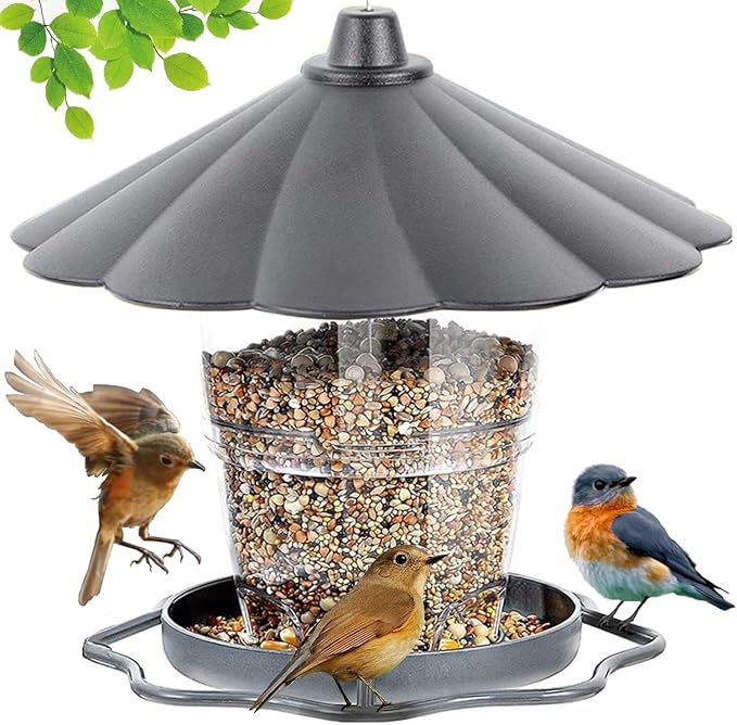 Sleek WLLKOO Bird Feeder Set for Patio & Deck Use Securely Attached With Integrated Shelter Against Elements