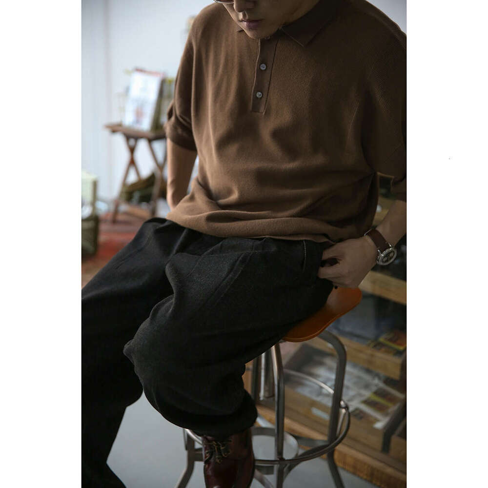 Second Order Knit Polo Shirt Loose Fit Men's Combed Cotton Short Sleeve T-Shirts
