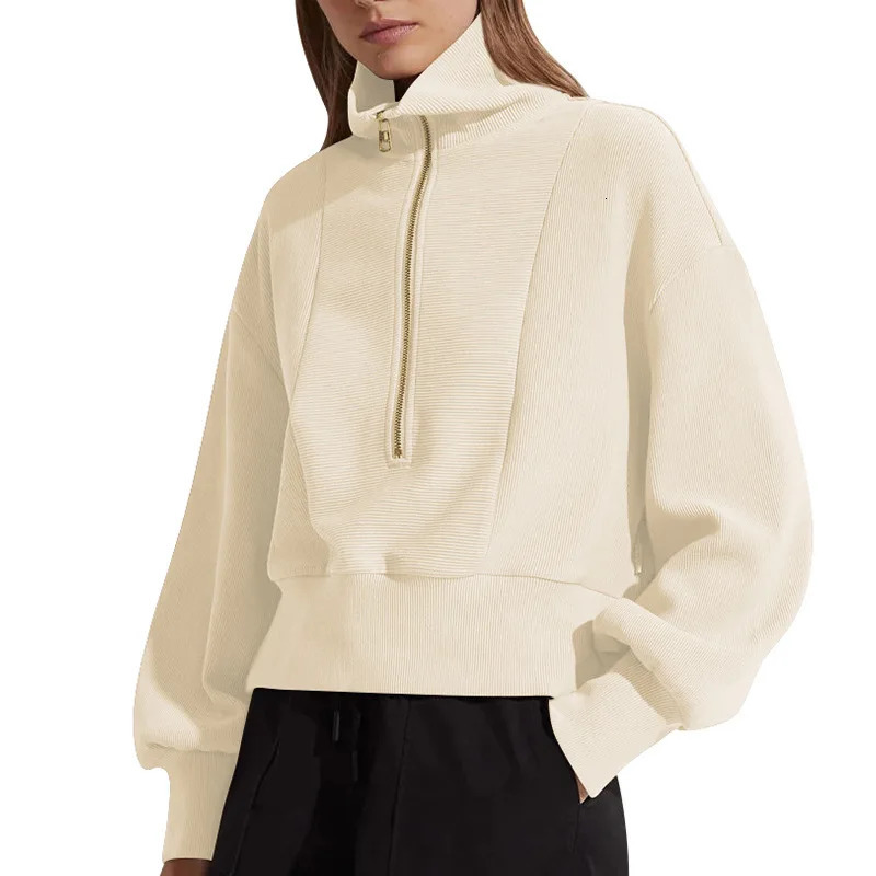 Womens AutumnWinter Solid Color Pit Bar Casual Half Zipper Short Hooded Sweatshirt for Women 241031