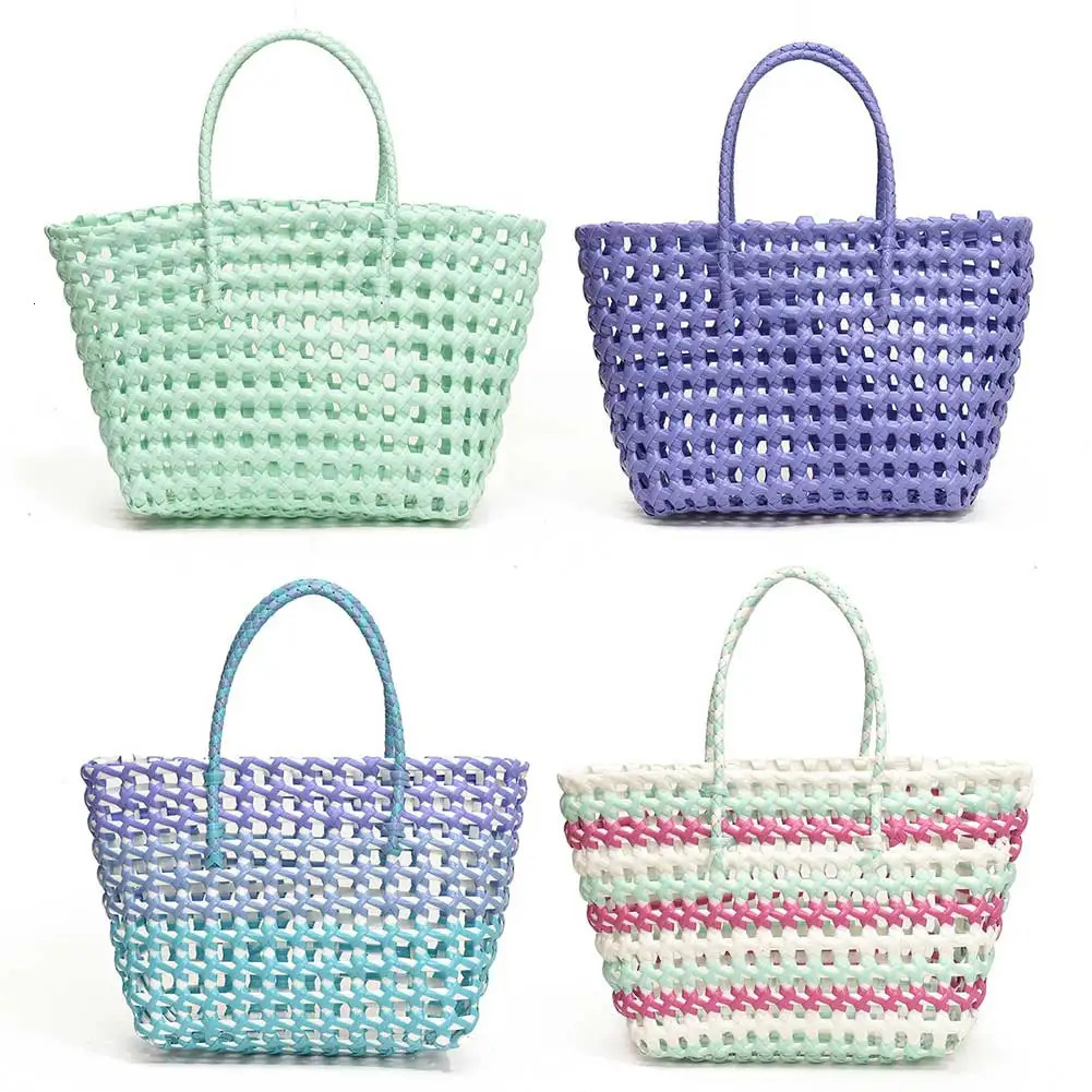PVC Woven Tote Bag Summer Beach Large Capacity Plastic Hobo Hollow Out Fashion Shopping Trendy Handbag 241029