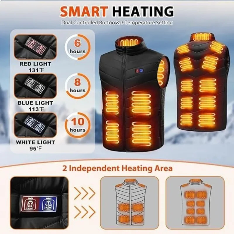 21 Heated Zones Mens Heated Vest Winter Heated Vest for Men Womens USB Tactical Jacket Thermal Vest Body Warmer Coat S-6XL 241031