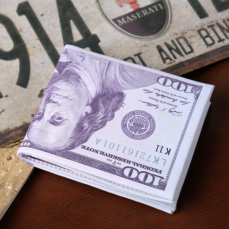 New designer's creative men's PU coin pattern Euro, US dollar, British pound and other world folding paper currency wallet card bag