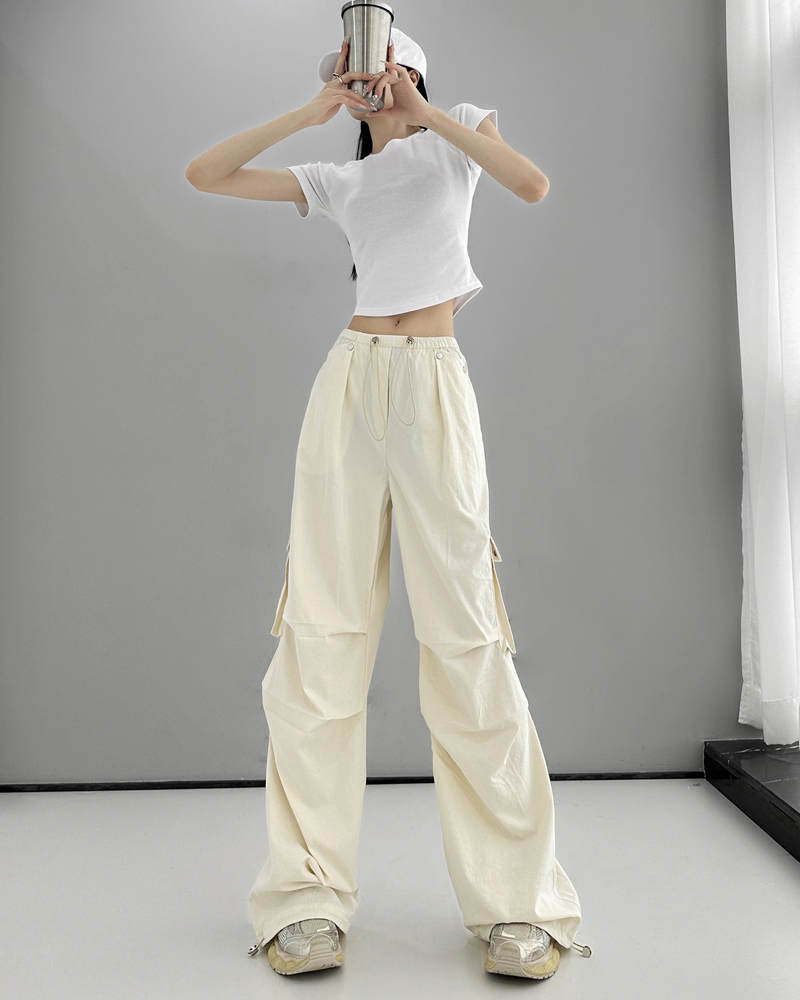 High Street drawstring work trousers women autumn thin section loose ins trend sweet cool wind straight leg drawstring casual trousers