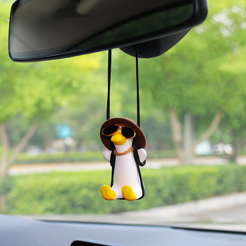 New Anime Pink Swing Duck Decoration Pendant Cute Auto Rearview Mirror Hanging Ornament For Women Car Ineriror Accessories