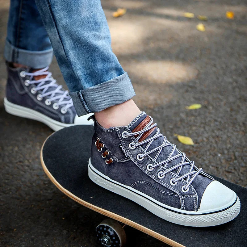 Denim Canvas Sneakers For High Top Walking Sport Round Toe Lace Up Men Casual Shoes Running Thick Sole Ladies Brand Boots