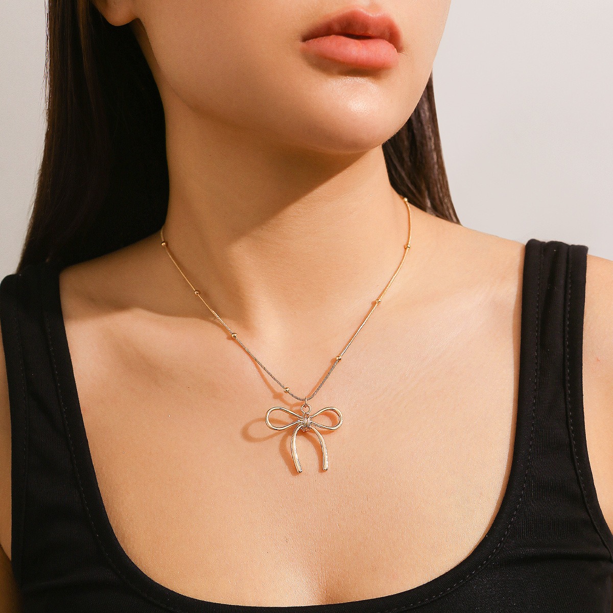 Cross Border Hot Selling Black Bow Bead Necklace with European and American Style Versatile Necklaces Handmade Sweet Accessories