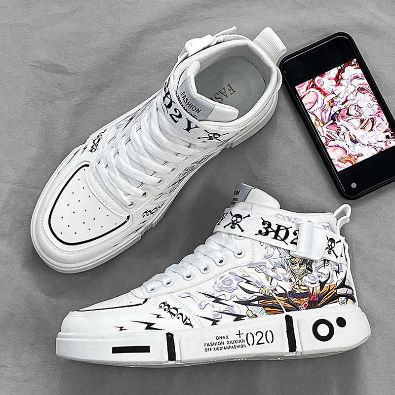 Anime Skateboarding Sneakers: Stylish Cartoon Print High Top Shoes High quality merchants for hot Men and Women