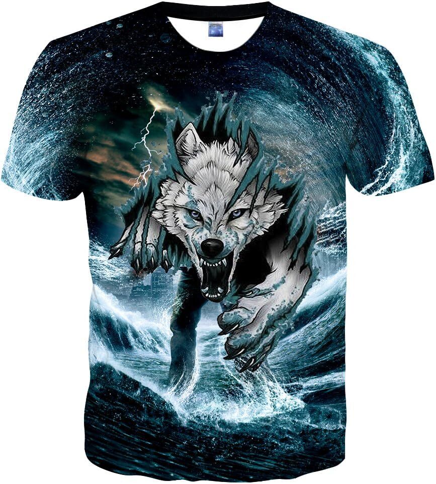 Mens T shirt Mens T shirt Unisex 3D Graphic Print Shirts for Mens Women Casual Short Sleeve Tee Shirts Top tee Casual tops summer clothes tee wolf