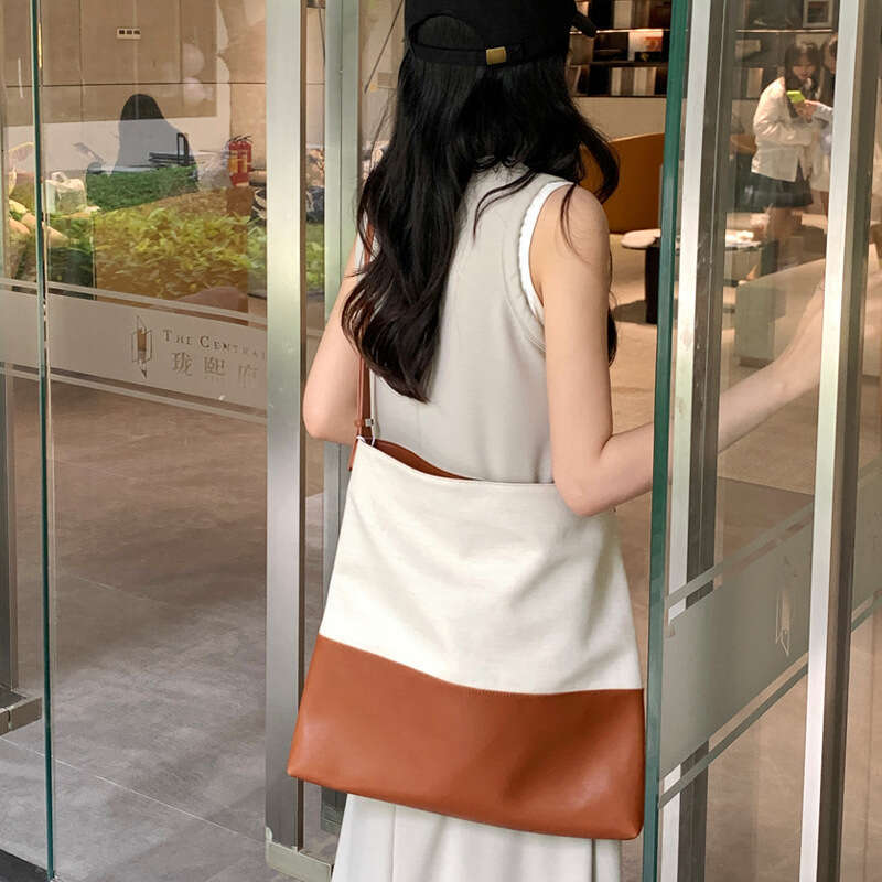 Contrasting Lazy Wind Shoulder Tote 2024 New Crossbody Cloth Large Capacity Shopping Bag