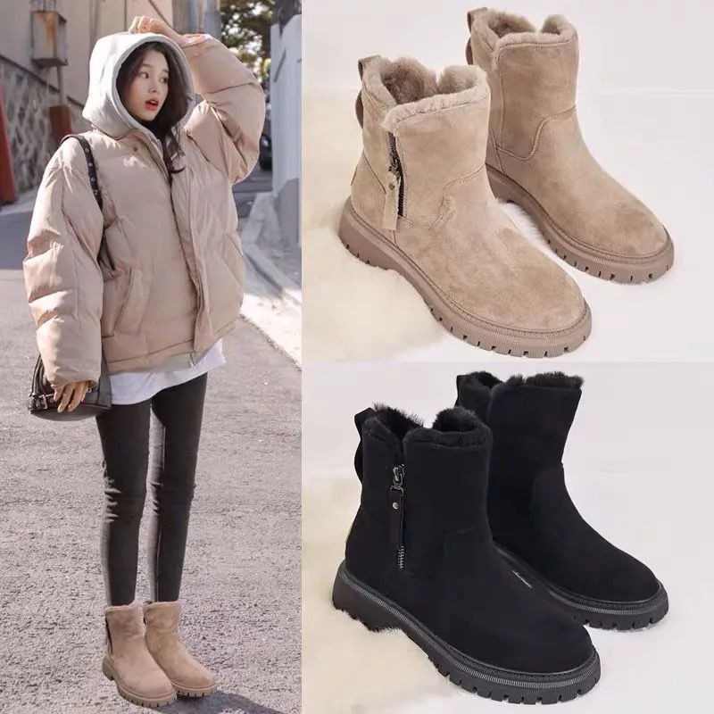 free shipping designer snow fur furry winter womens boots thick bottom plush anti slip shoes martin boot mens booties