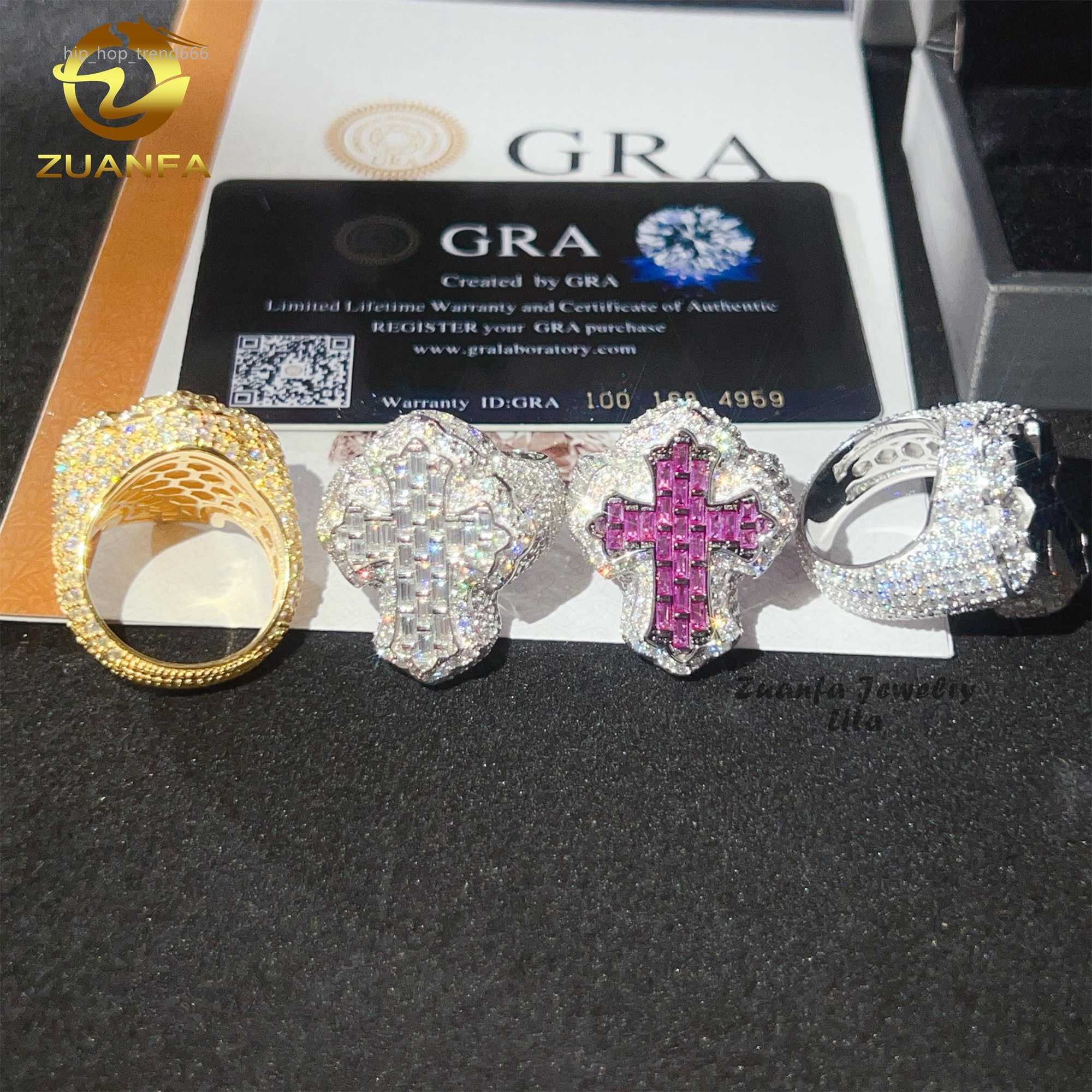 Pass Diamond Tester Men Diamond Rings Blue Cross 925 Sterling Silver Iced Out Moissanite Hip Hop Ring