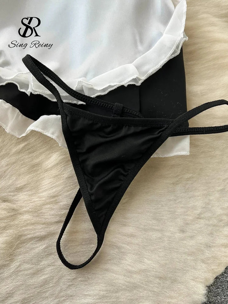 SINGREINY Maidservant Cosplay Porn Sexy Suits Women Halter Mini BraShort SkirtThongs Ruffles Sweet Lingerie Erotic Nightsuits 241031