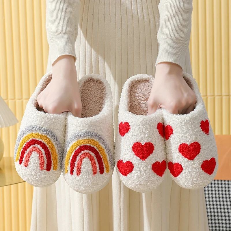 Autumn and Winter Womens Indoor Sliding Block Mens Cotton Anti slip Soft and Warm Sliding Block Home Shoes Couple Simple Plush Sliding Block 241031