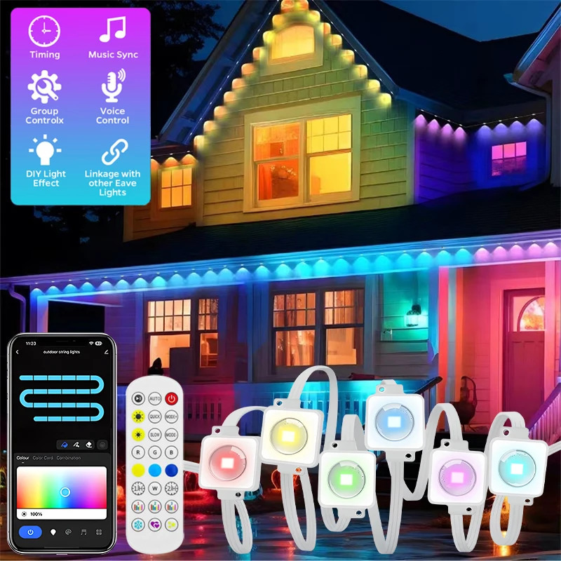 100 feet 60 LED permanent outdoor Eaves LED light waterproof RGB string light DIY scene Christmas birthday holiday party lighting 241025