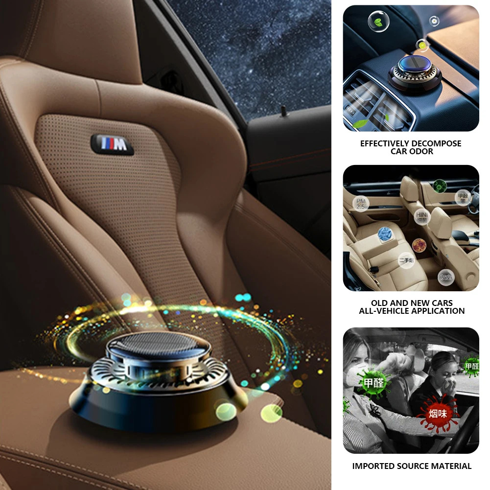New Car Microwave Molecular Solar Rotation Air Freshener Vehicle Essential Oils Perfume Diffuser Dashboard Decoration Remove Odor