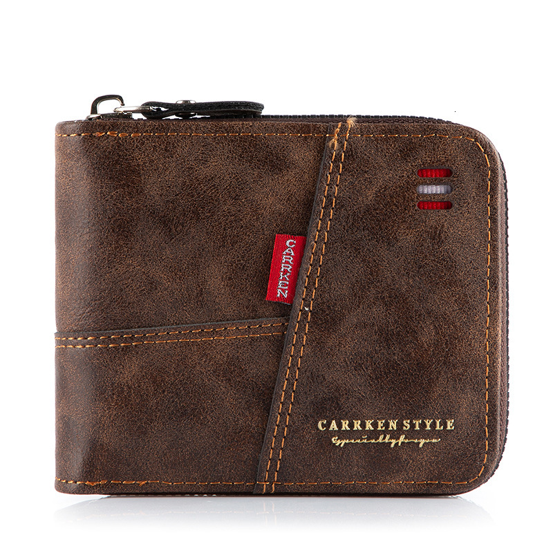 New designer men's short style horizontal splicing fashionable buckle coin purse with multiple zippers and card pockets
