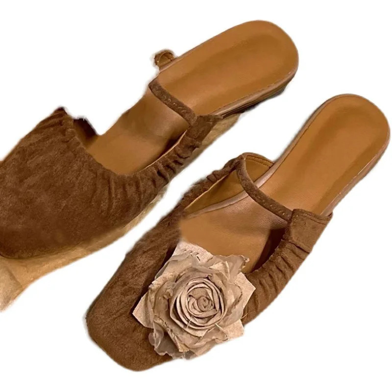 Fashion Summer Women Half Slipper Mary Jane Shoes Ladies Elegant Mules Shoes Low Heel Sandal Outdoor Slipper 241031