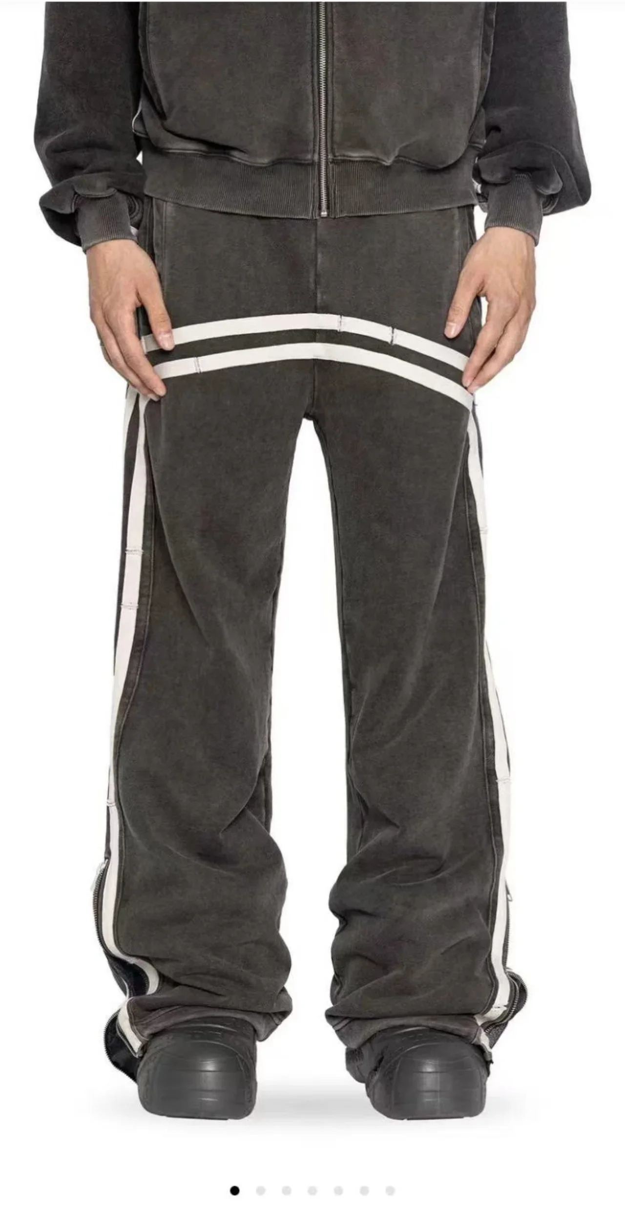 Aesthetic Letter Star Side Stripe Zipper Baggy Straight Pants for Women Y2k High Street Fashion Casual Couple Sports Pants 241030 - view 6