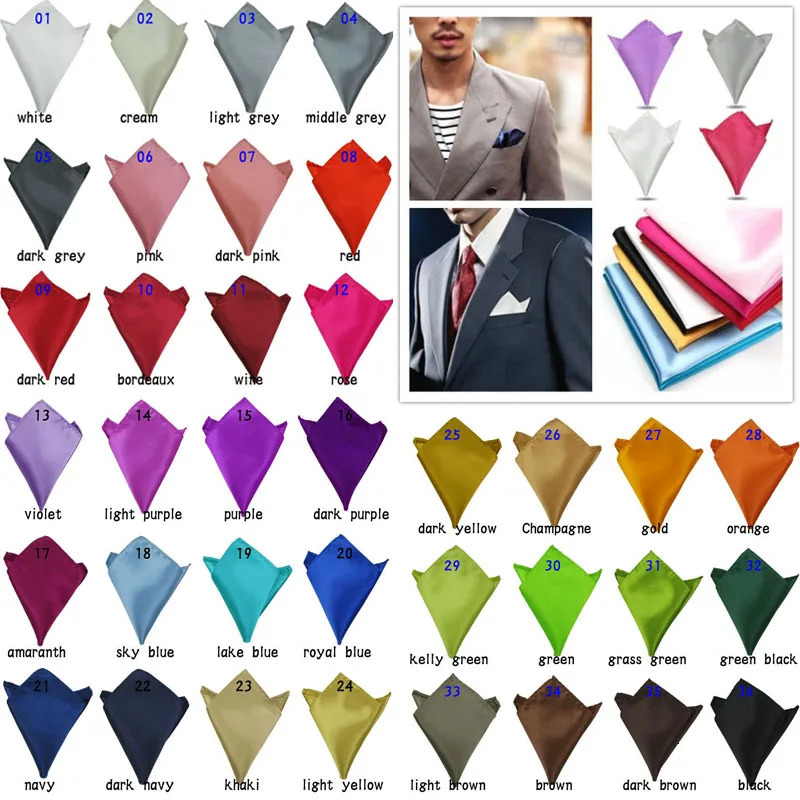 Mens Handkerchief Solid Color White Black Red Hankies Polyester Hanky Business Pocket Square Chest Towel 2222CM 241030