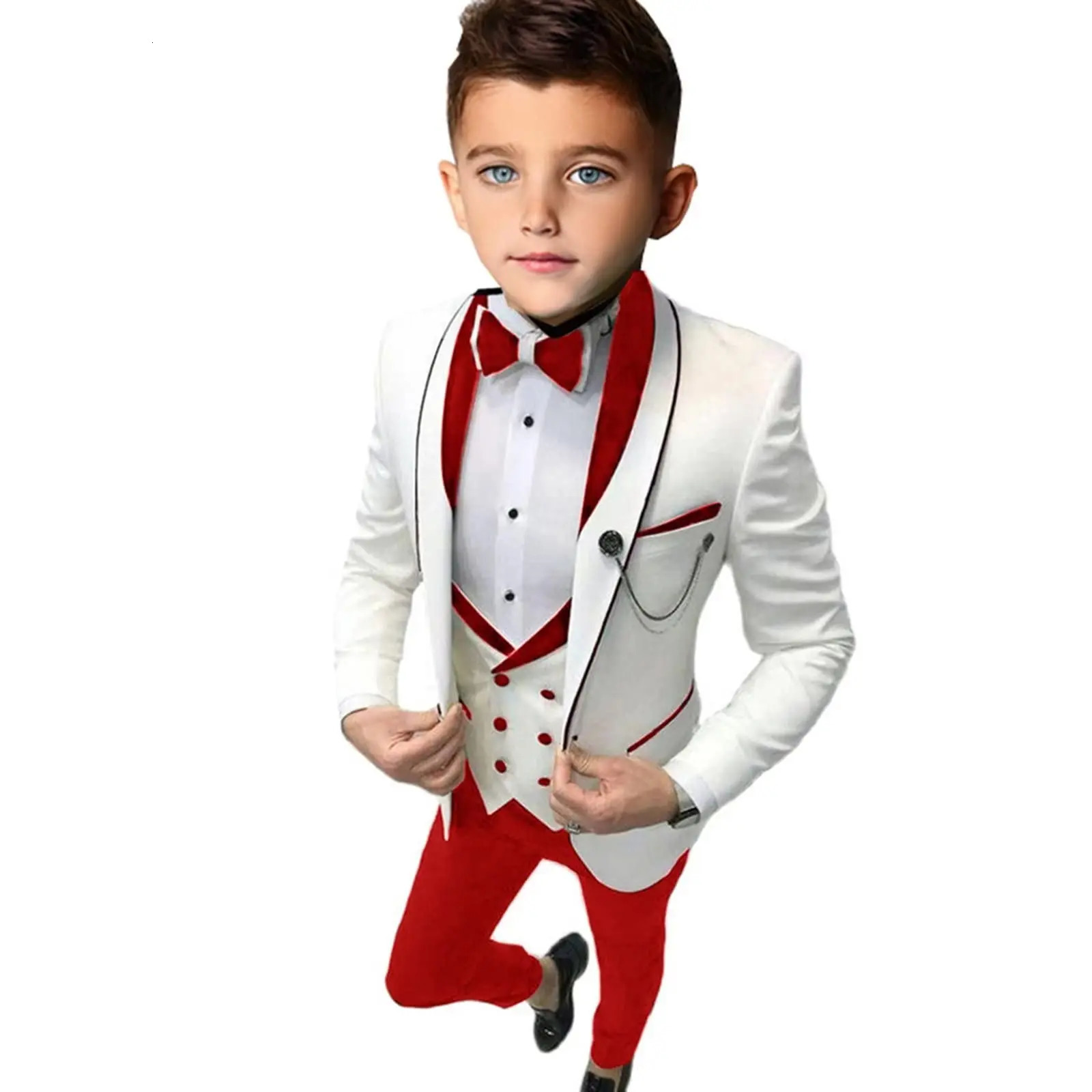 24 Hours Ship 3 Pieces Boys Suit Set For Wedding Ring Bear Year Kids Clothing Children Suits Jacket Pants Vest 241030