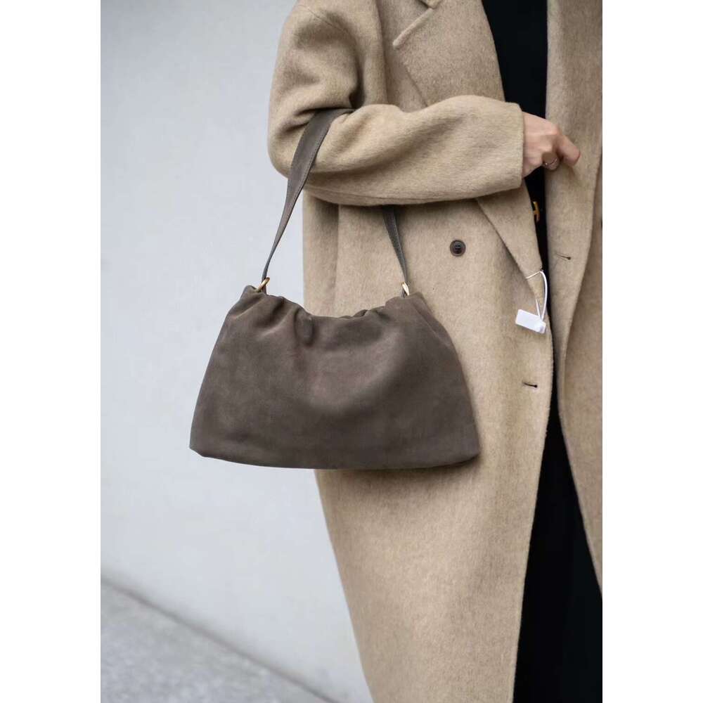 Grey Color Matte Suede Cow Leather Women Armpit Shoulder Coffee Winter Quality Chamois Female Crossbody Bag 2 Straps