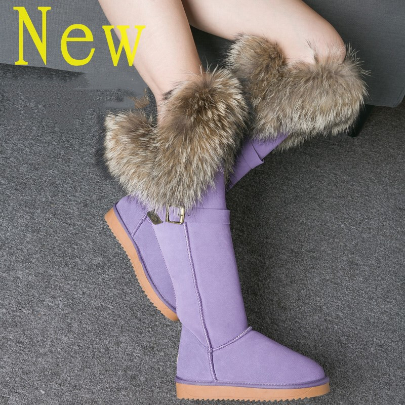 Genuine Leather Over-The-Knee Snow Fox Fur Top Quality Australia Winter Boots For Women Warm Botas Mujer