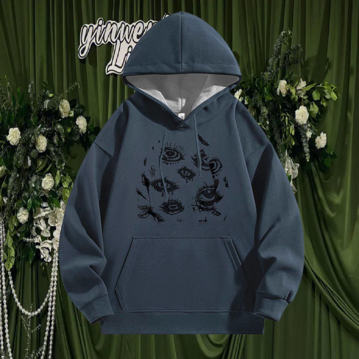 Stylist Hoodie Breathable Long Sleeve Soft Mens Hoodie Anime Printing Street Tops Hoody Black Oversized Velvet Thick