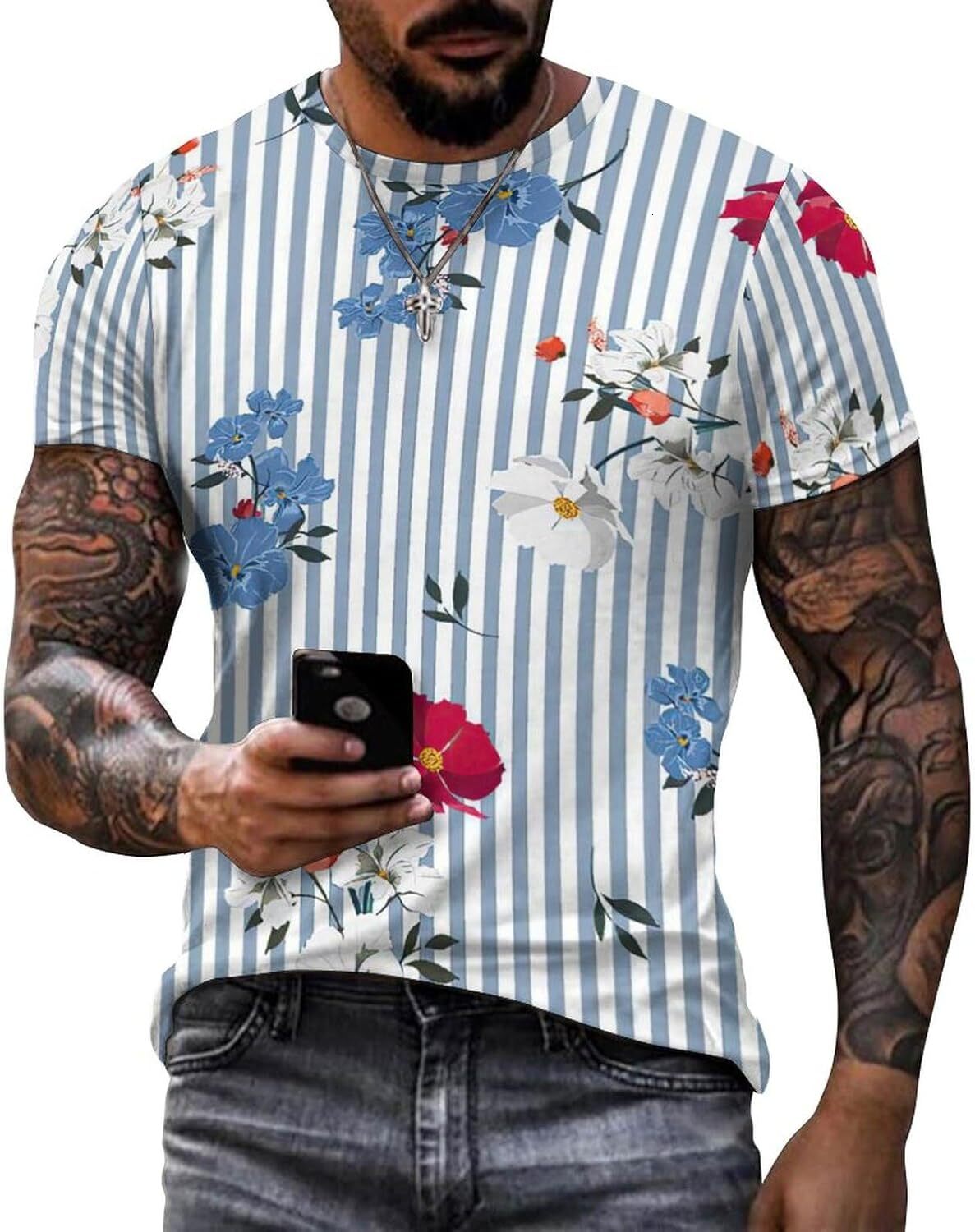 Mens T shirt Summer Rose Flower Pattern Cotton T-Shirt 3D Printed Casual Shirt Men's Crew Neck T-Shirt tee Casual tops Fashionable and cool summe