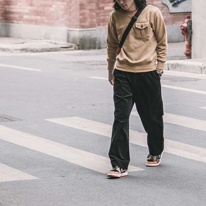 Non Stock Pleated Front Corduroy Pants High Rise Mens Warm Slac Casual Trousers