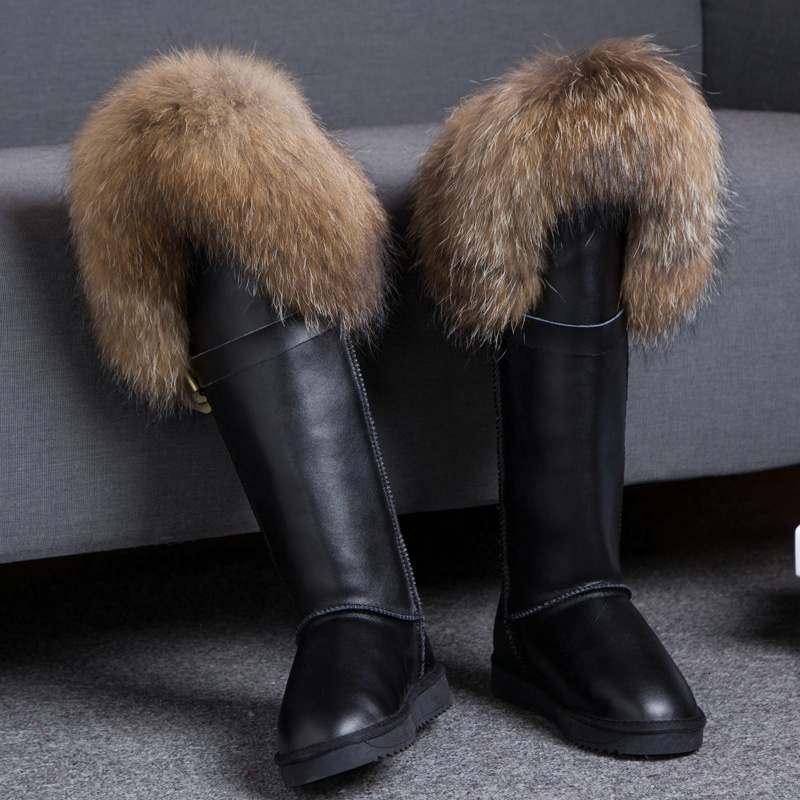 Genuine Leather Over-The-Knee Snow Fox Fur Top Quality Australia Winter Boots For Women Warm Botas Mujer