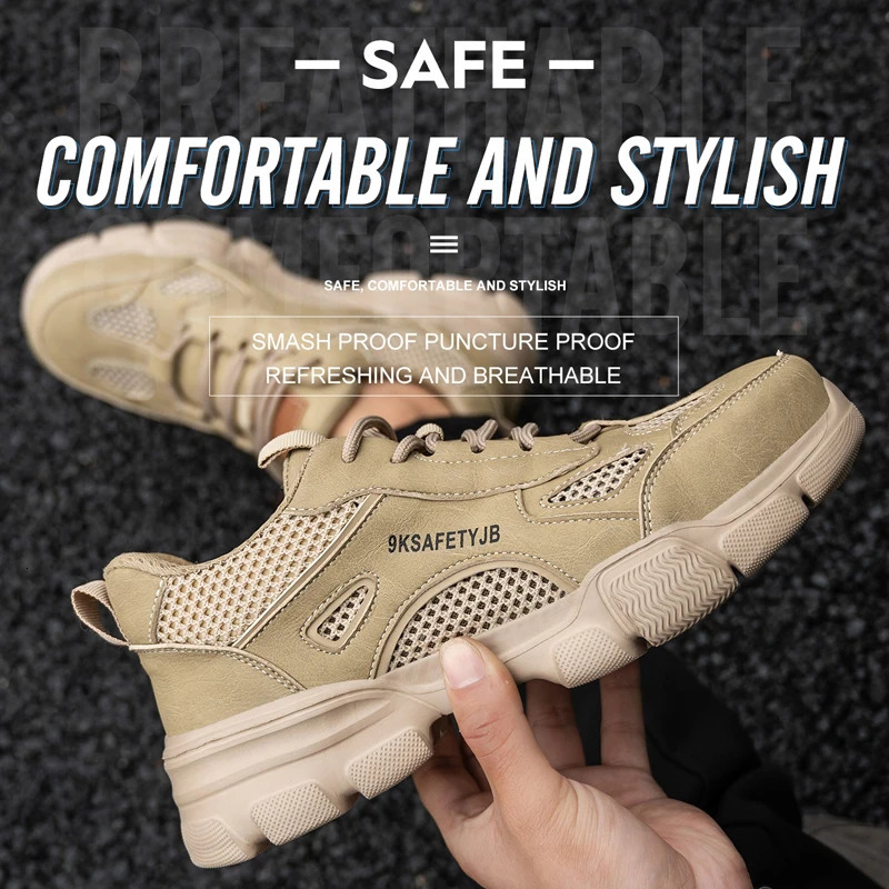 Work Shoes Hollow Breathable Steel Toe Boots Lightweight Safety Work Shoes Anti-slippery For Men Women Male Work Sneaker 241031