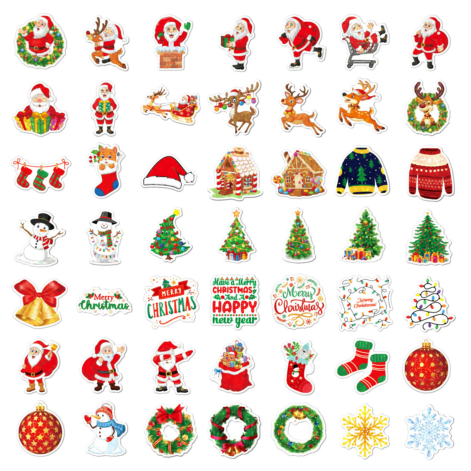 New 50 100 200Pcs Waterproof Stickers Kids Sticker With Santa Elk Sled Snowman Pattern Christmas Gifts For Children