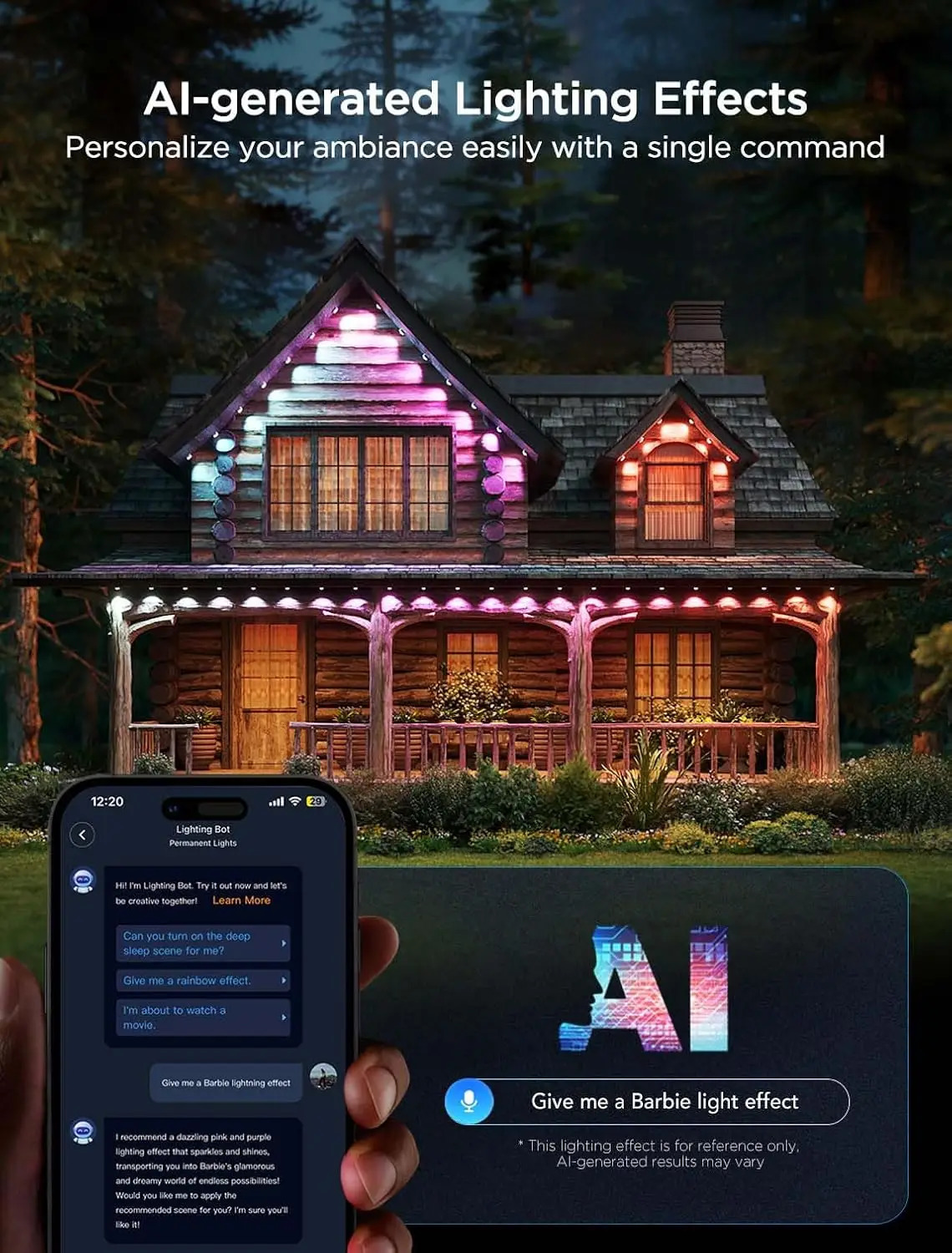 Permanent outdoor light 2100 feet RGBIC outdoor light with 72 LED lights IP67 waterproof 100 scene modes with 40lm white color 241025