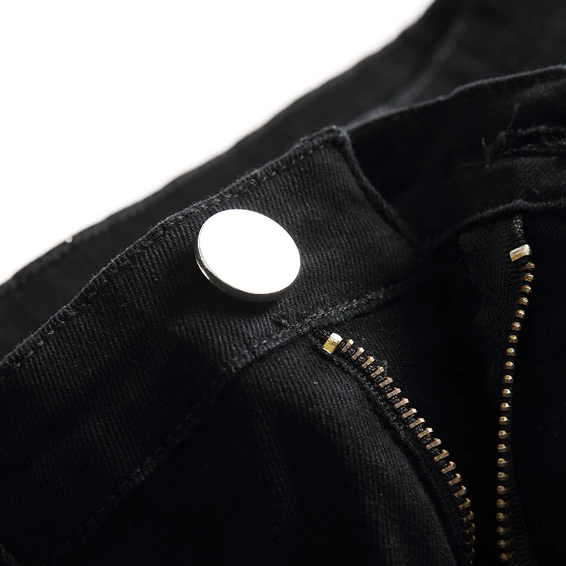 Men Denim Jeans Ruined Hole n Lacquer Foot Casual Long Pants Stretch Regular Fit Black Trousers Arrivals 241024