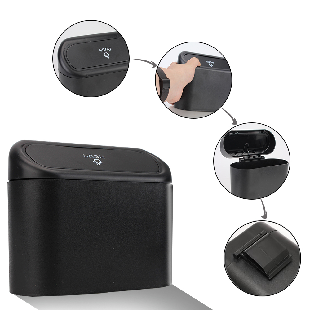 New 1L Car Interior Storage Case Trash Bin Push Can Mini Tray Dustbin Garbage Box Door Seat Clip Stand Holder Automotive Accessories