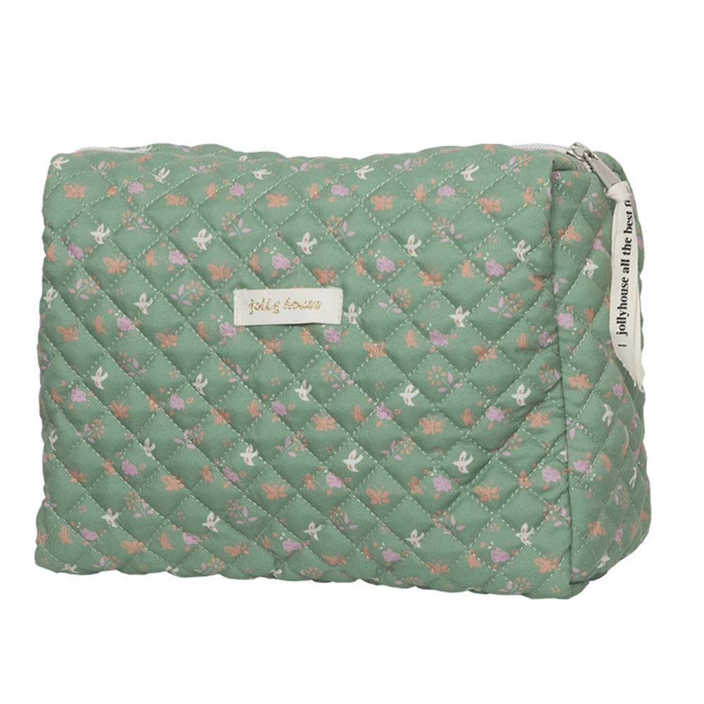 South Korean Quilted Makeup Bag Zipper Travel Organizer Portable Makeup Bag Flower Printing Large Capacity Suitable for Women 241031