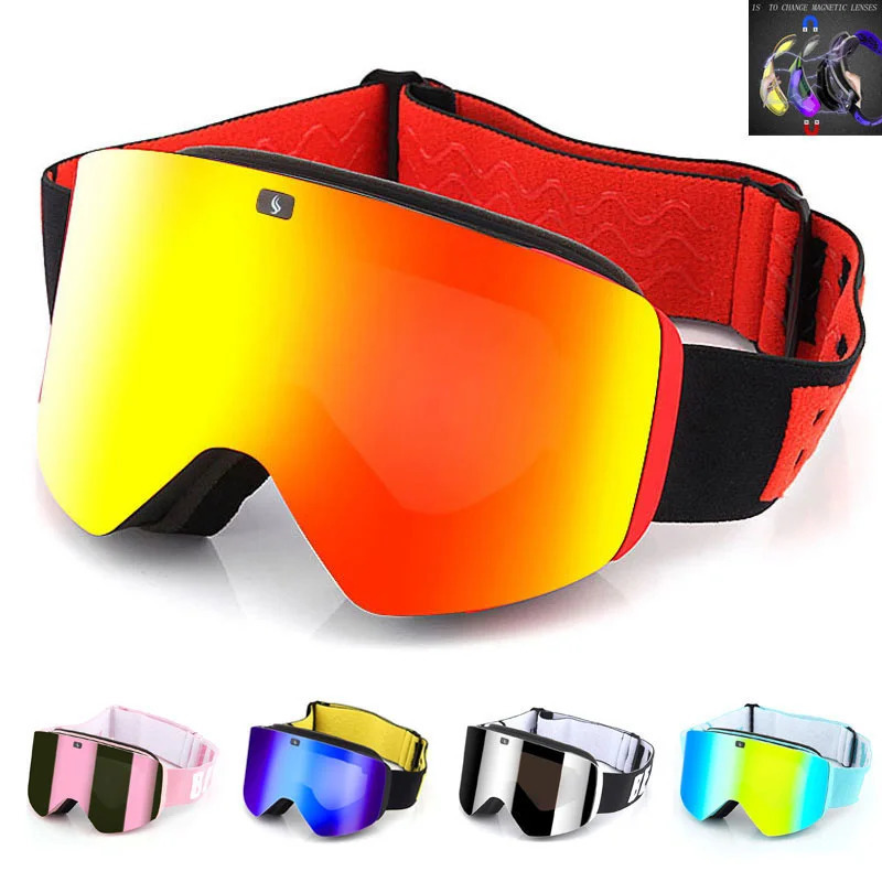 Magnetic Ski Goggles with Double Layer Polarized Lens Skiing Anti-fog UV400 Snowboard Goggles Men Women Ski Glasses Eyewear 241031