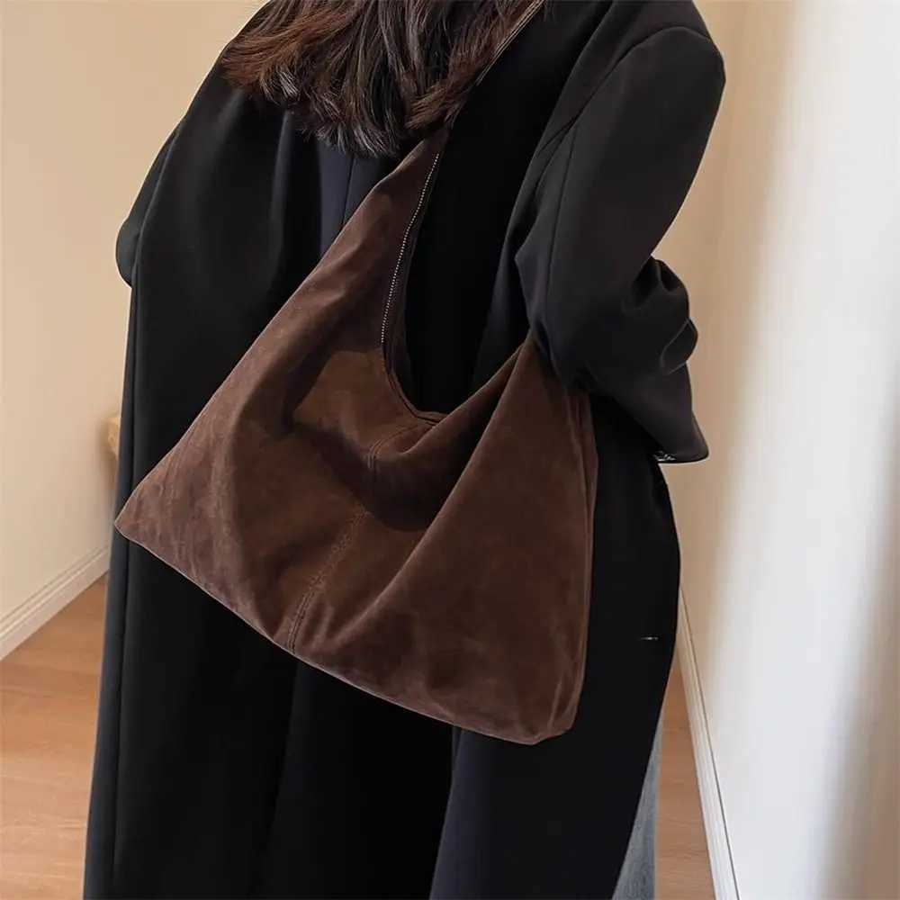 Fall Purses Brown Suede Bags New for Women Zipper Large Capacity Shoulder Bag SlouchyC241031