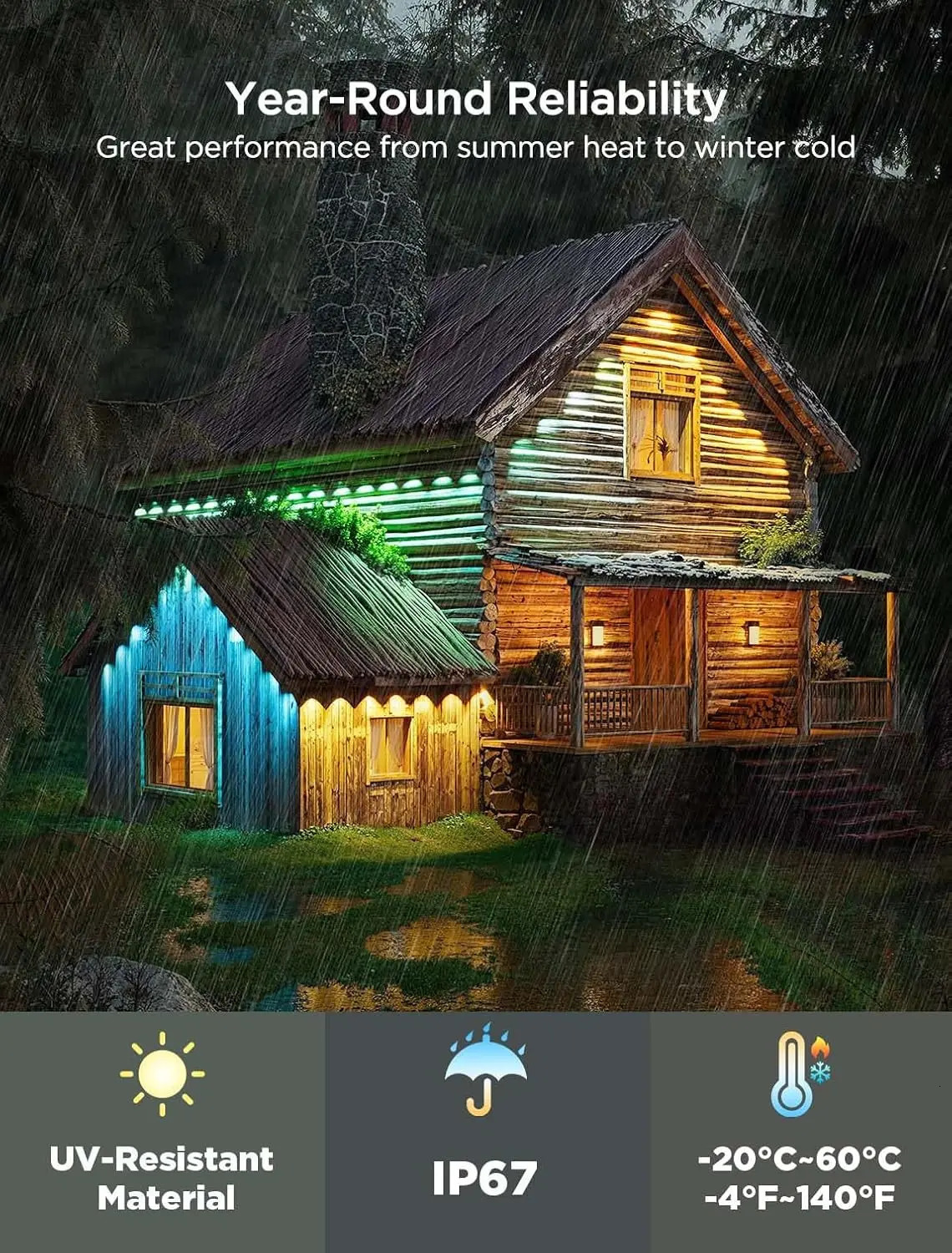 Permanent outdoor light 2100 feet RGBIC outdoor light with 72 LED lights IP67 waterproof 100 scene modes with 40lm white color 241025