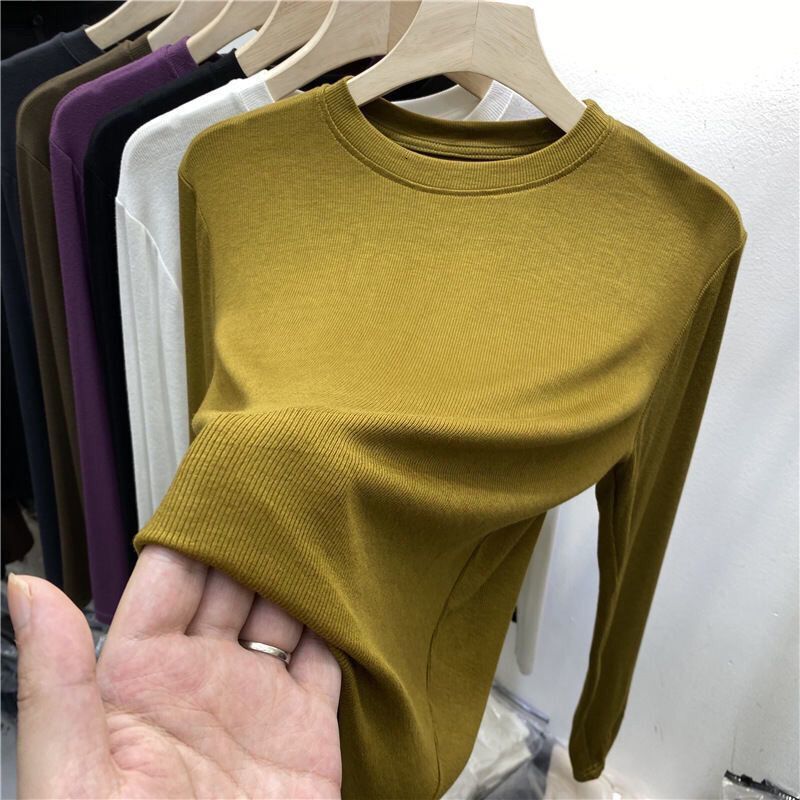 Designer Modal Threaded Long Sleeve T-shirt with Bottom Coat Women's Spring and Autumn New Versatile Slim Fit Top for Outerwear