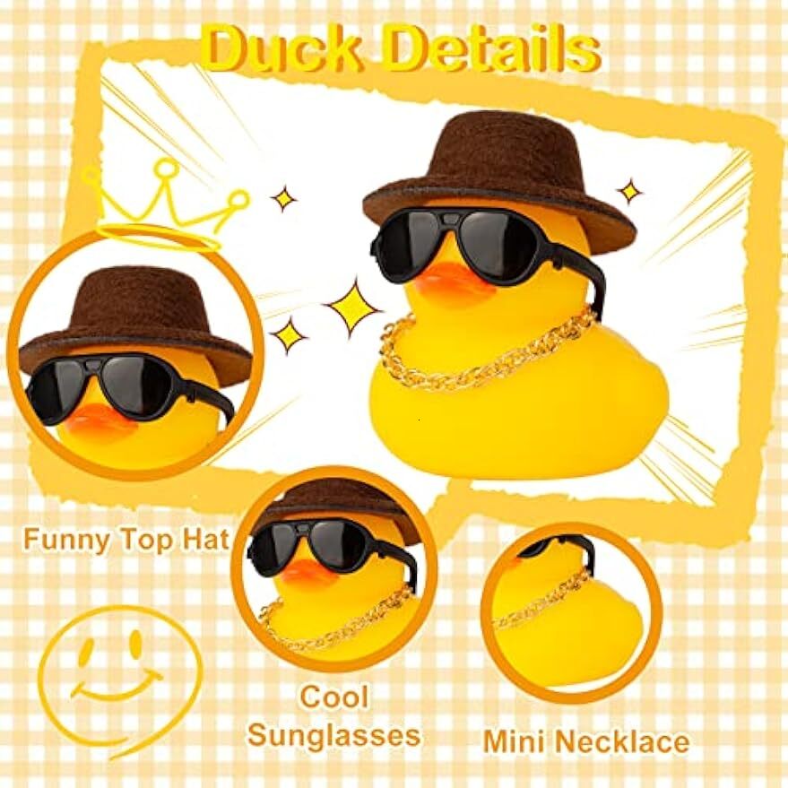 New 1Pc Cute Rubber Car Duck Decoration Dashboard With Cool Accessories Christmas Hat Sunglasses Scarf Or Necklace